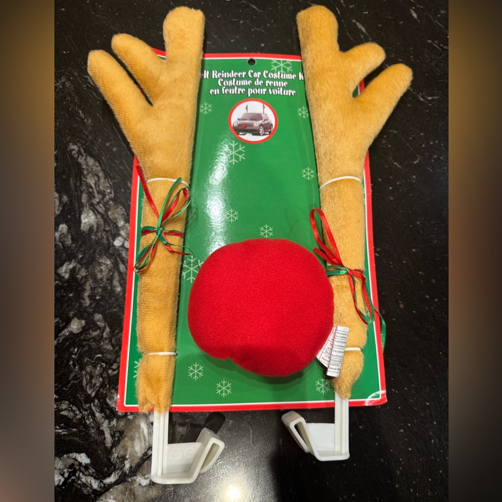 Festive Reindeer Car Antler Set - Red and Tan